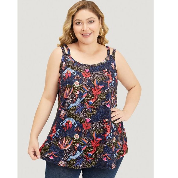 BloomChic Tops - NWT BloomChic Navy Cat & Plant Print Sleeveless Cut Out Cami Top Size 14-16/1X